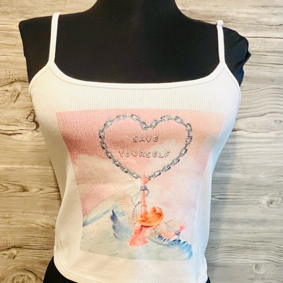 NWT Boys Lie White Ribbed Tank Top Size M/L Crop Top Rhinestone adjustable strap - Picture 4 of 14